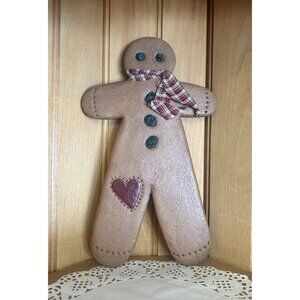 Vintage Primitive Gingerbread Man Wall Decor Plaid Scarf Heart Accent Rustic